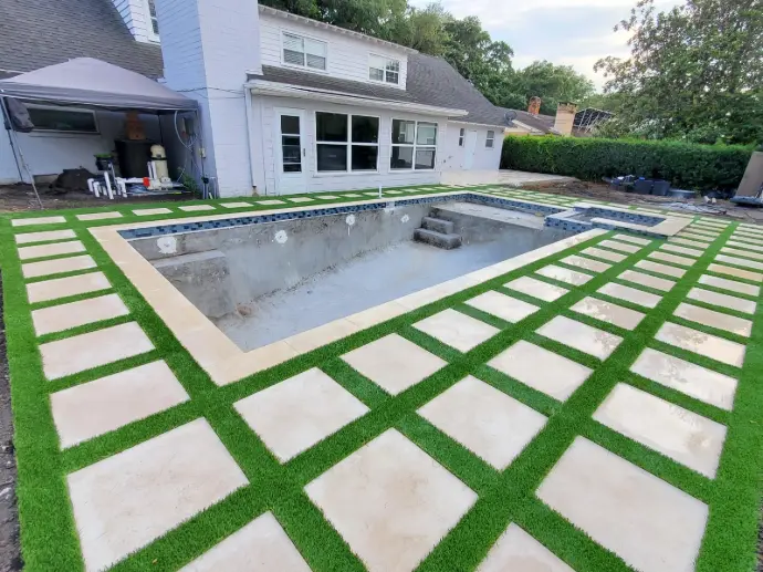 Artificial Grass and Concrete Squares
